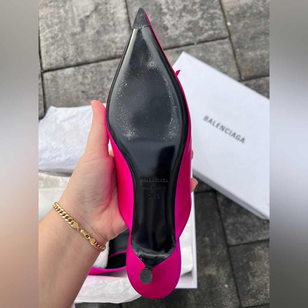 BALENCIAGA Knife Bow Satin Fuchsia Mules - Size 38.5 - NEW - Picture 9 of 17